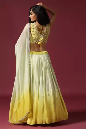 Shaded Yellow Embroidered Ombre Lehenga Set
