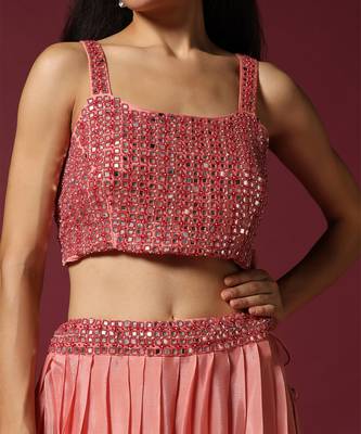 Pink embroidered cape & lehenga set 3
