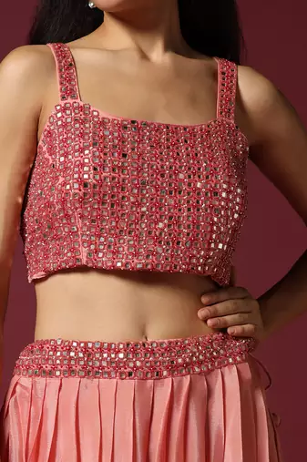 Pink embroidered cape & lehenga set