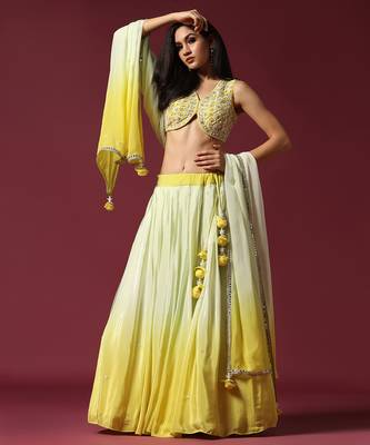 Shaded Yellow Embroidered Ombre Lehenga Set 3