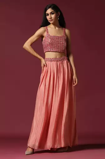 Pink embroidered cape & lehenga set
