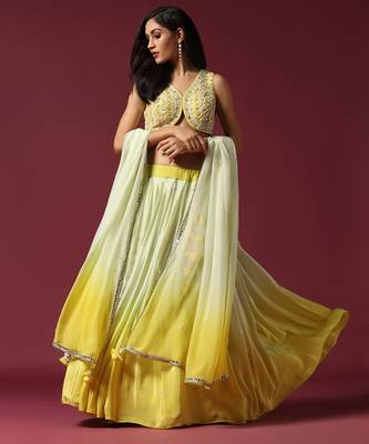 Shaded Yellow Embroidered Ombre Lehenga Set 4