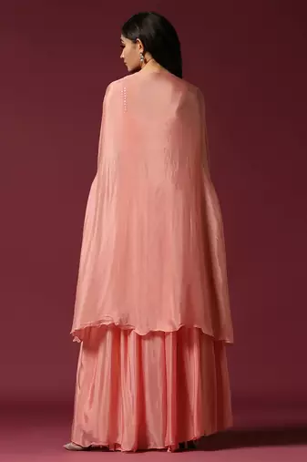 Pink embroidered cape & lehenga set