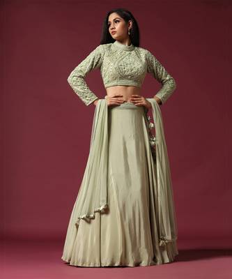 Mint Hand Embroidered Lehenga Set 1