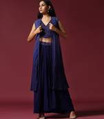 Navy blue hand embroidered cape set