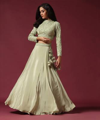 Mint Hand Embroidered Lehenga Set 2