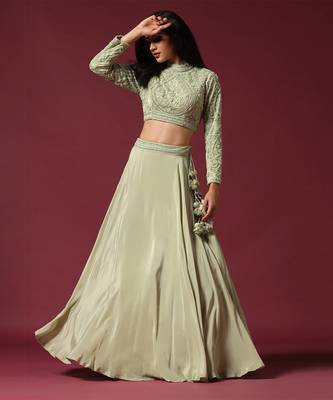 Mint Hand Embroidered Lehenga Set 3