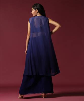Navy blue hand embroidered cape set 3