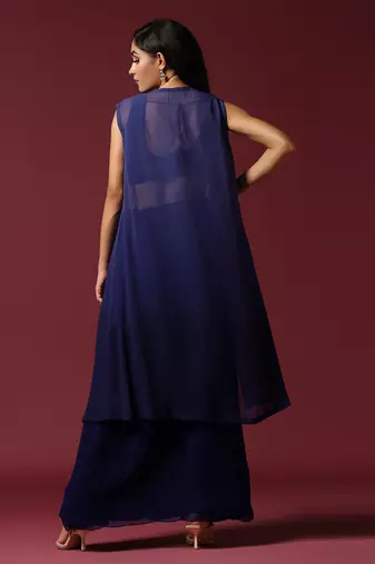 Navy blue hand embroidered cape set