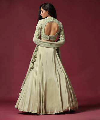 Mint Hand Embroidered Lehenga Set 4