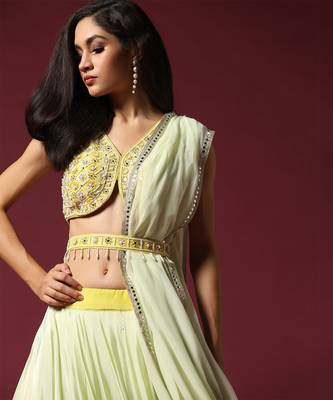 Shaded Yellow Embroidered Ombre Lehenga Set 5