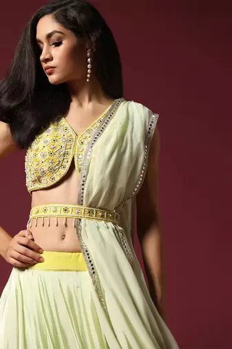 Shaded Yellow Embroidered Ombre Lehenga Set