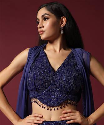 Navy blue hand embroidered cape set 4
