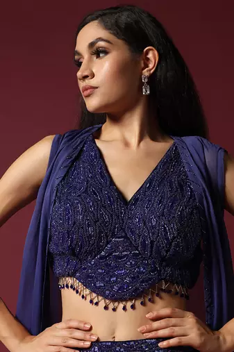 Navy blue hand embroidered cape set