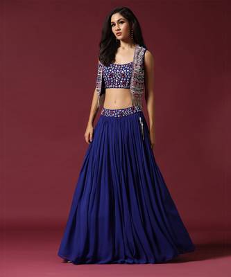 Blue Mirror Work Lehenga Set 1
