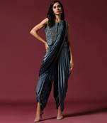 Shaded blue embroidered dhoti set