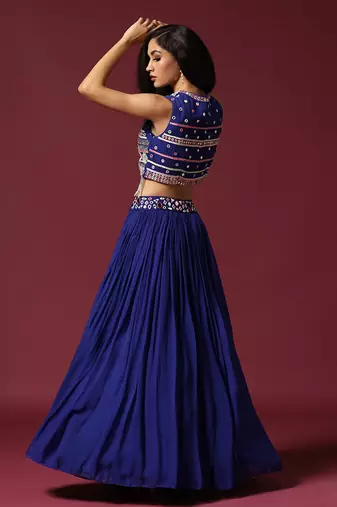 Blue Mirror Work Lehenga Set