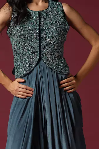 Shaded blue embroidered dhoti set