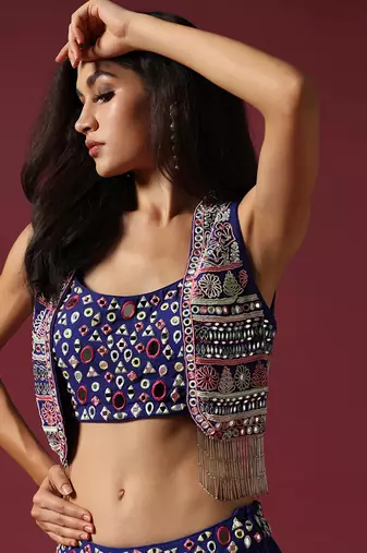 Blue Mirror Work Lehenga Set