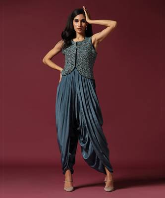 Shaded blue embroidered dhoti set 3