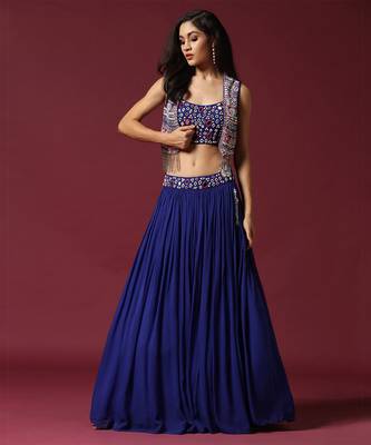 Blue Mirror Work Lehenga Set 4