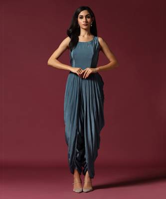 Shaded blue embroidered dhoti set 4
