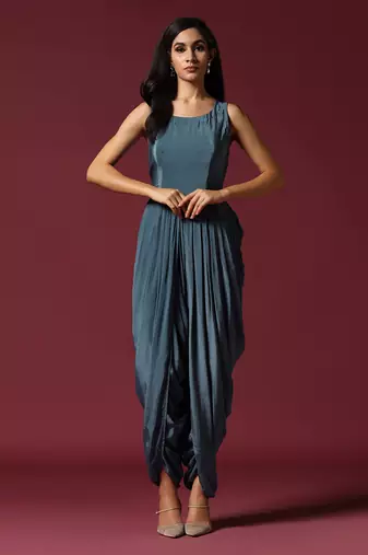 Shaded blue embroidered dhoti set