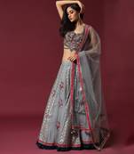Grey Hand Embroidered Banarasi Lehenga Set