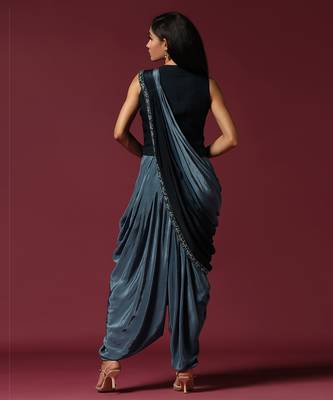 Shaded blue embroidered dhoti set 5