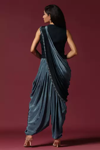 Shaded blue embroidered dhoti set