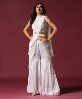 White drape gharara saree 1