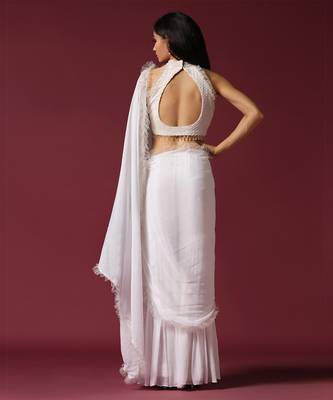 White drape gharara saree 2