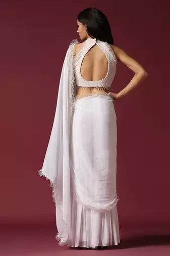 White drape gharara saree