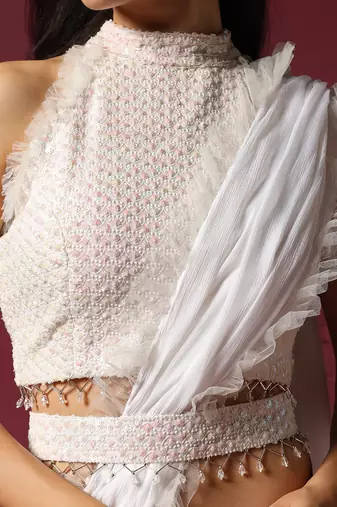 White drape gharara saree