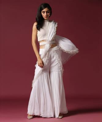 White drape gharara saree 4