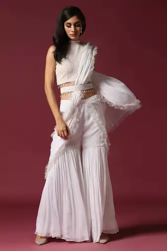 White drape gharara saree