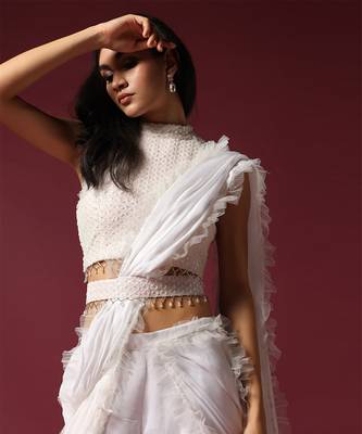White drape gharara saree 5