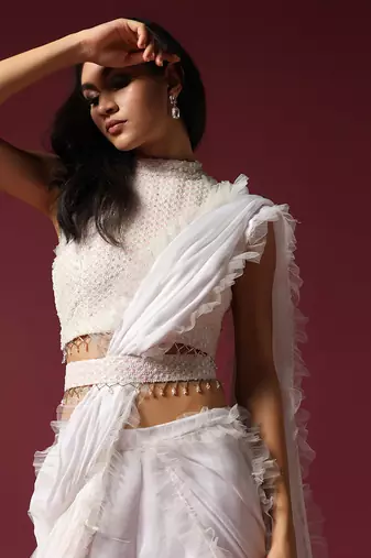 White drape gharara saree