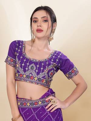 Purple Digital Print With Embroidered Georgette Saree With Unstitched Blouse 3