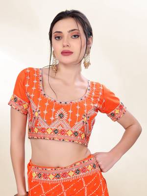 Orange Digital Print With Embroidered Georgette Saree 3