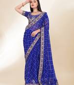Blue Digital Print With Embroidered Georgette Indian Bridal Wedding Saree Collection