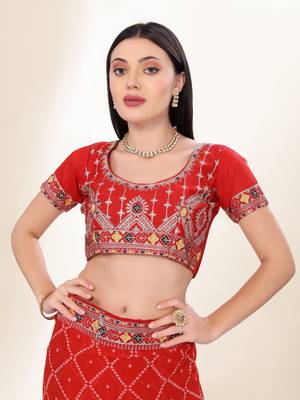 Red Digital Print With Embroidered Georgette Best Collection Wedding Saree 3