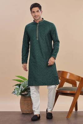 greeen sequins embroidered rayon kurta pajama 1