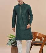 greeen sequins embroidered rayon kurta pajama