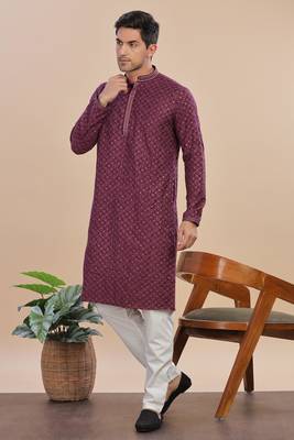 Arruga sylish sequins embroidery rayon kurta pajama 4