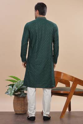 greeen sequins embroidered rayon kurta pajama 2