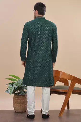 greeen sequins embroidered rayon kurta pajama