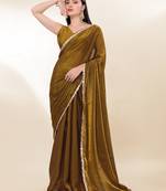 Golden Fency Lace Bordered Fency Silk Wedding Pre-Stitched Saree With Unstitched Blouse