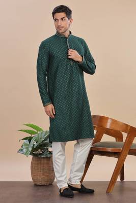 greeen sequins embroidered rayon kurta pajama 4