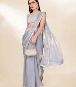 Grey Fency Lace Bordered Fency Silk Indian Traditional Best Collection Wedding Saree
